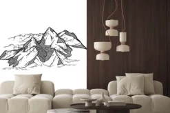 Naklejka: Czarno-biała ilustracja z górami