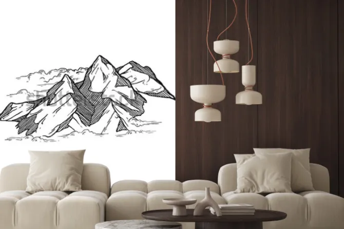 Naklejka: Czarno-biała ilustracja z górami