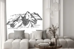 Naklejka: Czarno-biała ilustracja z górami