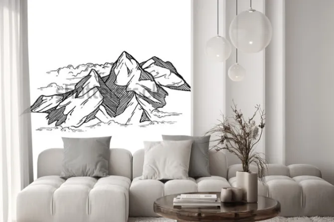 Naklejka: Czarno-biała ilustracja z górami