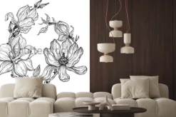 Naklejka: Czarno-biała ramka z kwiatów magnolii