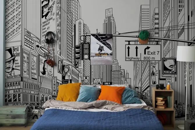 Naklejka: Czarno-biała ulica nowego jorku