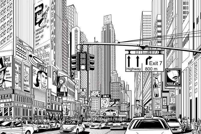 Naklejka: Czarno-biała ulica nowego jorku