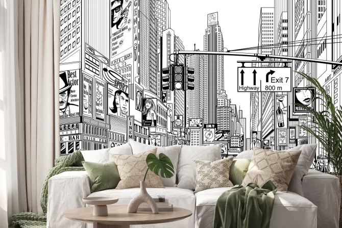 Naklejka: Czarno-biała ulica nowego jorku