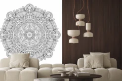 Naklejka: Czarno-białe abstrakcyjne okrągły wzór mandali etnicznych.