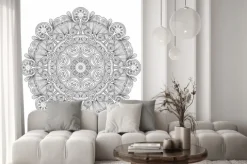 Naklejka: Czarno-białe abstrakcyjne okrągły wzór mandali etnicznych.