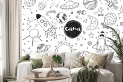 Naklejka: Czarno-białe symbole kosmosu dla dzieci