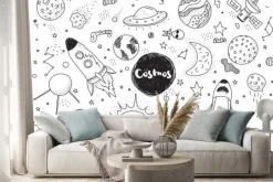 Naklejka: Czarno-białe symbole kosmosu dla dzieci