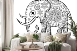 Naklejka: Czarno-białe zdobione słoń na biały, słoń, porcelany vettoriale