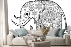 Naklejka: Czarno-białe zdobione słoń na biały, słoń, porcelany vettoriale