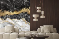 Naklejka: Czarno-biały marmur ze złotawymi zdobieniami