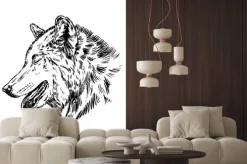 Naklejka: Czarno-biały wilk grawerować izolowane