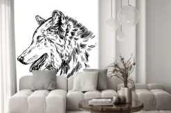 Naklejka: Czarno-biały wilk grawerować izolowane