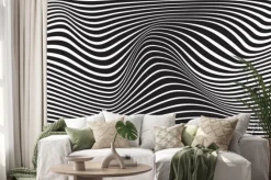Naklejka: Czarno-biały wzór 3d z falującymi liniami