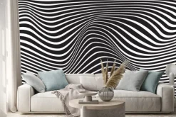 Naklejka: Czarno-biały wzór 3d z falującymi liniami