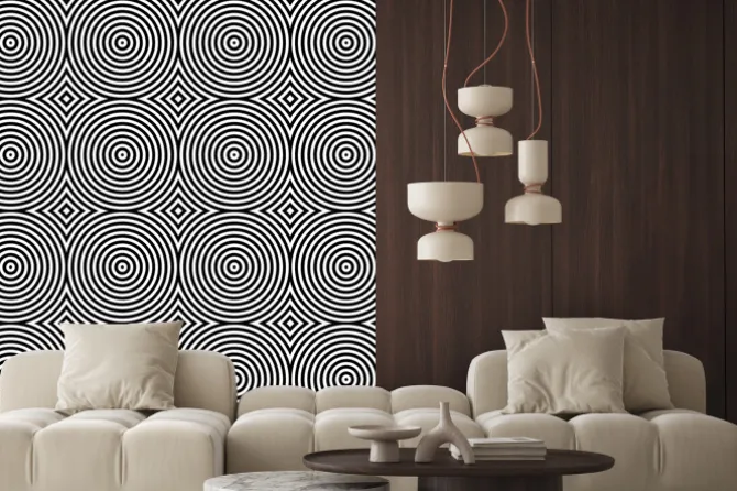 Naklejka: Czarno-biały wzór psychodeliczny circular tekstylne.