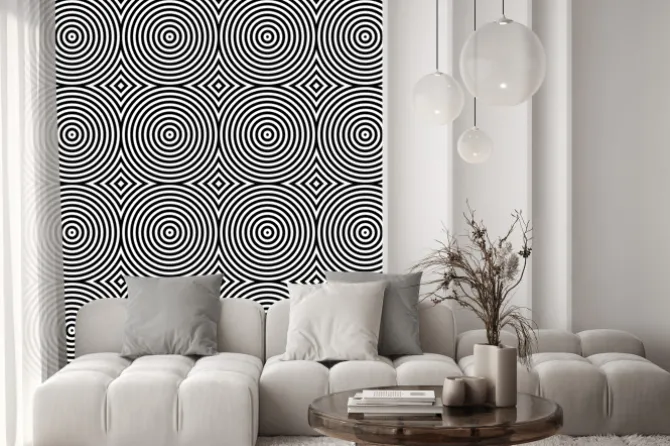 Naklejka: Czarno-biały wzór psychodeliczny circular tekstylne.