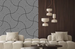 Naklejka: Czarno-biały wzór psychodeliczny circular tekstylne.