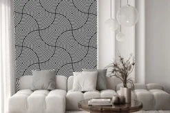 Naklejka: Czarno-biały wzór psychodeliczny circular tekstylne.