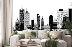 Naklejka: Czarno-białych ilustracji panoramę miasta.