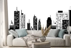 Naklejka: Czarno-białych ilustracji panoramę miasta.