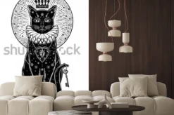 Naklejka: Czarny kot na tle księżyca