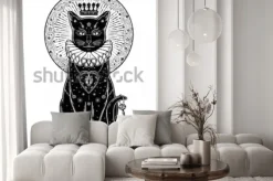 Naklejka: Czarny kot na tle księżyca