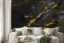 Naklejka: Czarny marmur ze złotymi zdobieniami