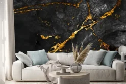 Naklejka: Czarny marmur ze złotymi zdobieniami