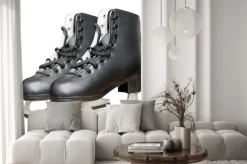 Naklejka: Czarny łyżwy na białym tle