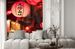 Naklejka: Czerwone chińskie lampiony w nocy w jiufen, tajwan