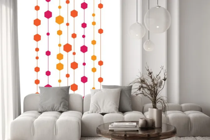 Naklejka: Czerwone i pomarańczowe pionowe pasy z sześcianami