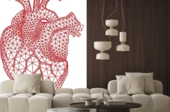 Naklejka: Czerwone serce człowieka z geometrycznej strukturze siatki, wektor