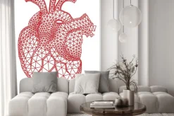 Naklejka: Czerwone serce człowieka z geometrycznej strukturze siatki, wektor