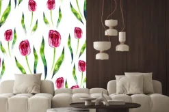 Naklejka: Czerwone tulipany na białym tle. akwarela szwu.