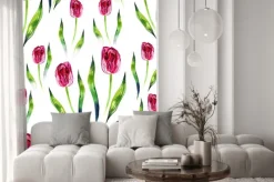 Naklejka: Czerwone tulipany na białym tle. akwarela szwu.