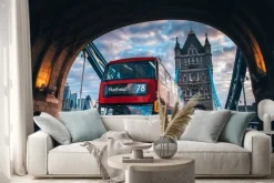 Naklejka: Czerwony autobus na tle na tower bridge w londynie