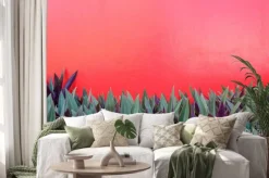 Naklejka: Czerwony mur i roślin