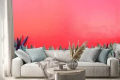 Naklejka: Czerwony mur i roślin