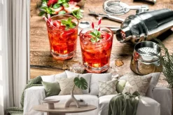 Naklejka: Czerwony napój z lodem. narzędzia do przygotowywania cocktail