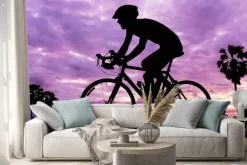 Naklejka: Człowiek na rowerze na zmierzchu czasie