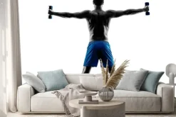 Naklejka: Człowiek wykonywania ciężary fitness sylwetka