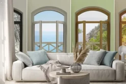 Naklejka: Cztery okna w różnych porach roku. cztery wielobarwne okna z