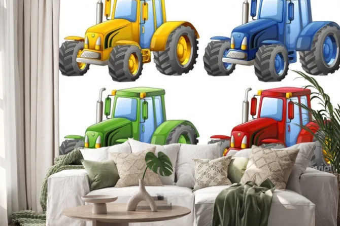 Naklejka: Cztery traktory w różnych kolorach