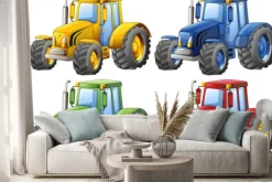 Naklejka: Cztery traktory w różnych kolorach
