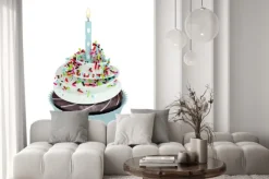 Naklejka: 3d słodkie ciastko z świeca odizolowane na białym