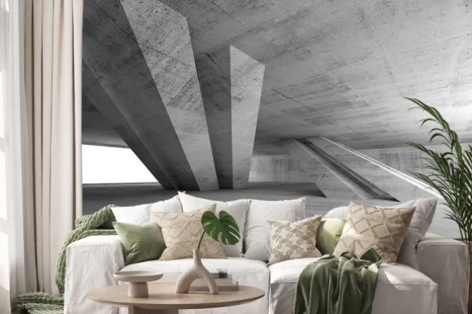 Naklejka: 3d streszczenie puste betonowe wnętrze pokoju
