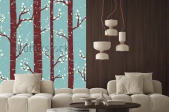 Naklejka: Dachówka bez wzoru wzoru z brzozy pod opadem śniegu.