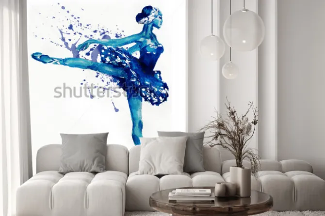 Naklejka: Dancingowa balerina w błękicie akwareli ilustracja