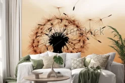 Naklejka: Dandelion dmuchanie nasion na wietrze.